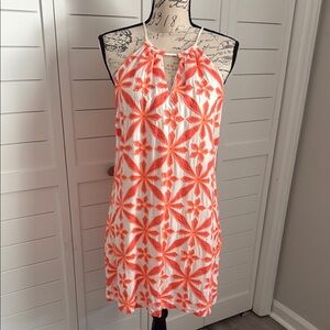 Skies Are Blue Orange and White Halter Sundress